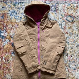 10-12 Girl’s Carharrt hooded jacket coat tan pink lining
